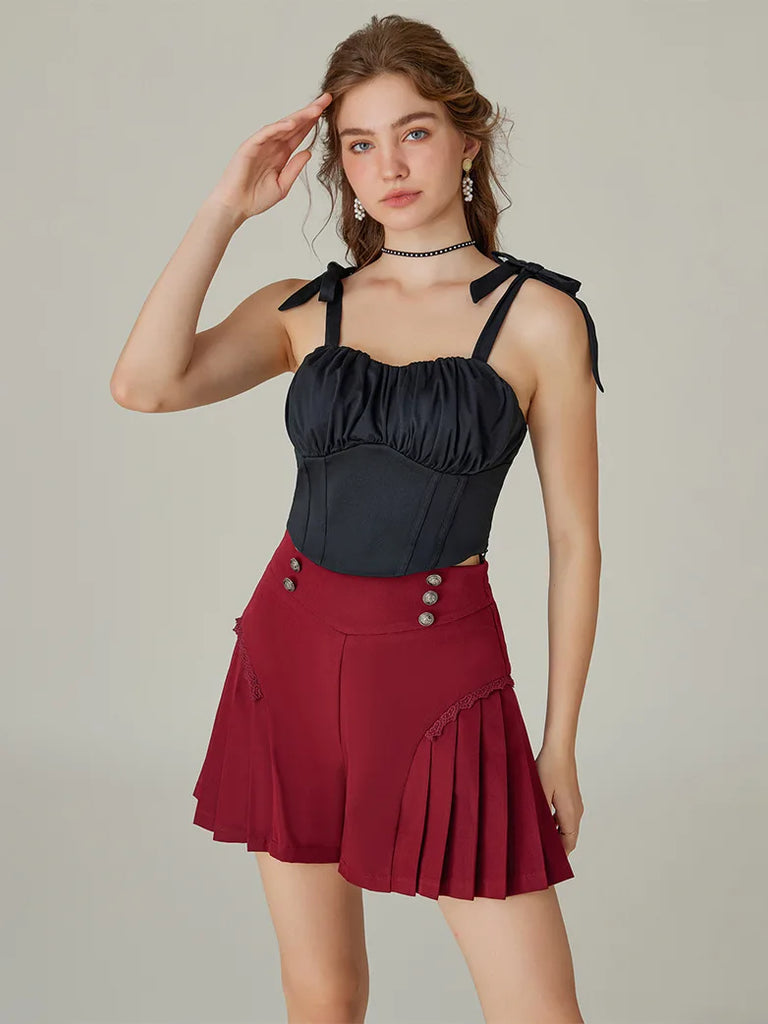 Tie-Shoulder Ruched Bodice Lace-up Cropped Tops SCARLET DARKNESS