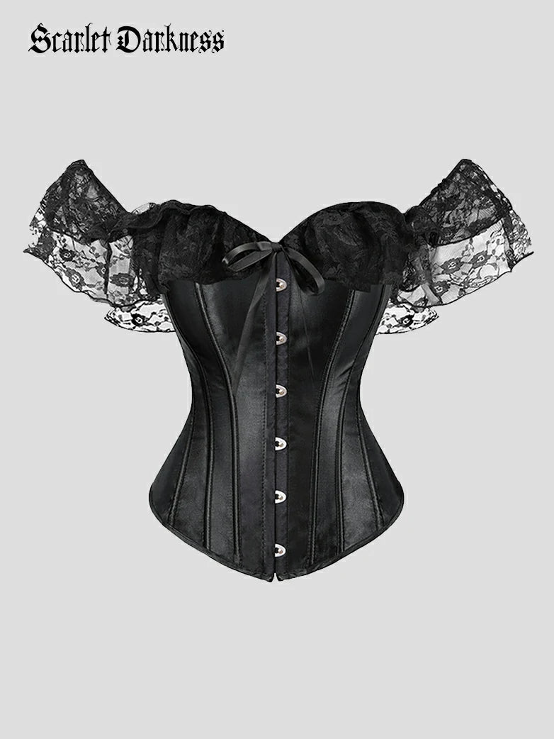 Women's Gothic Crystal Printed Denim Bustier