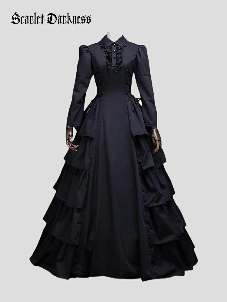 Scarlet Darkness Victorian Gothic Multi-Layer Queen Dress Gown