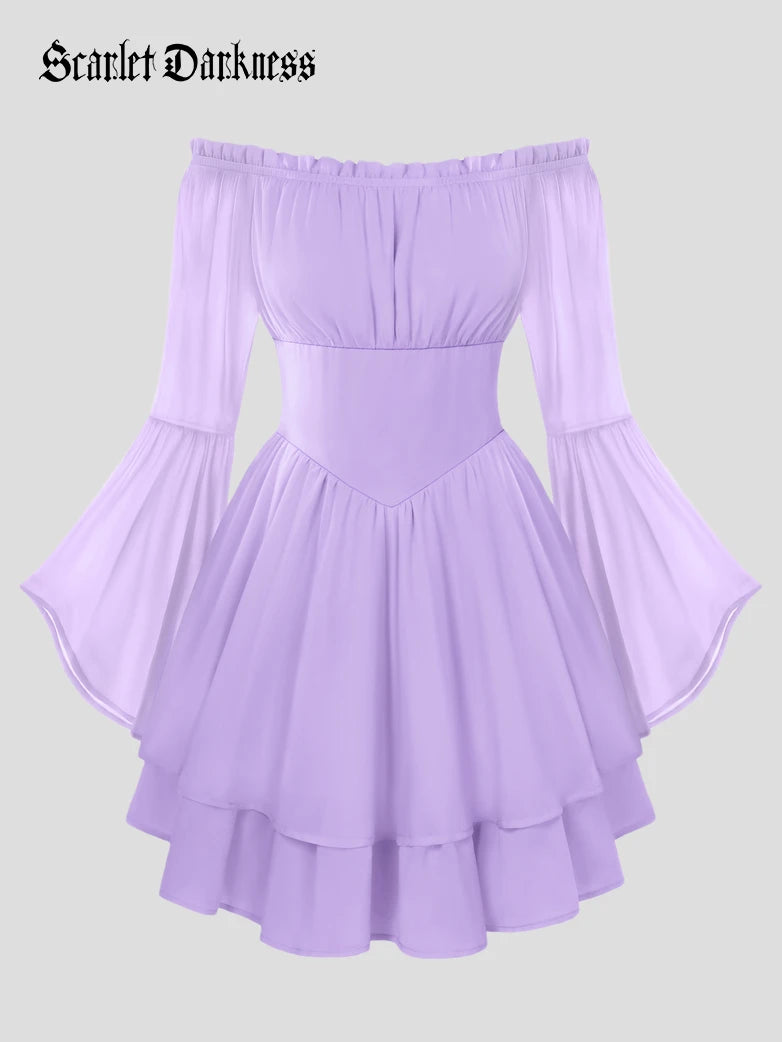 Scarlet Darkness Fairy Awakening: Renaissance Off Shoulder Chiffon Dress