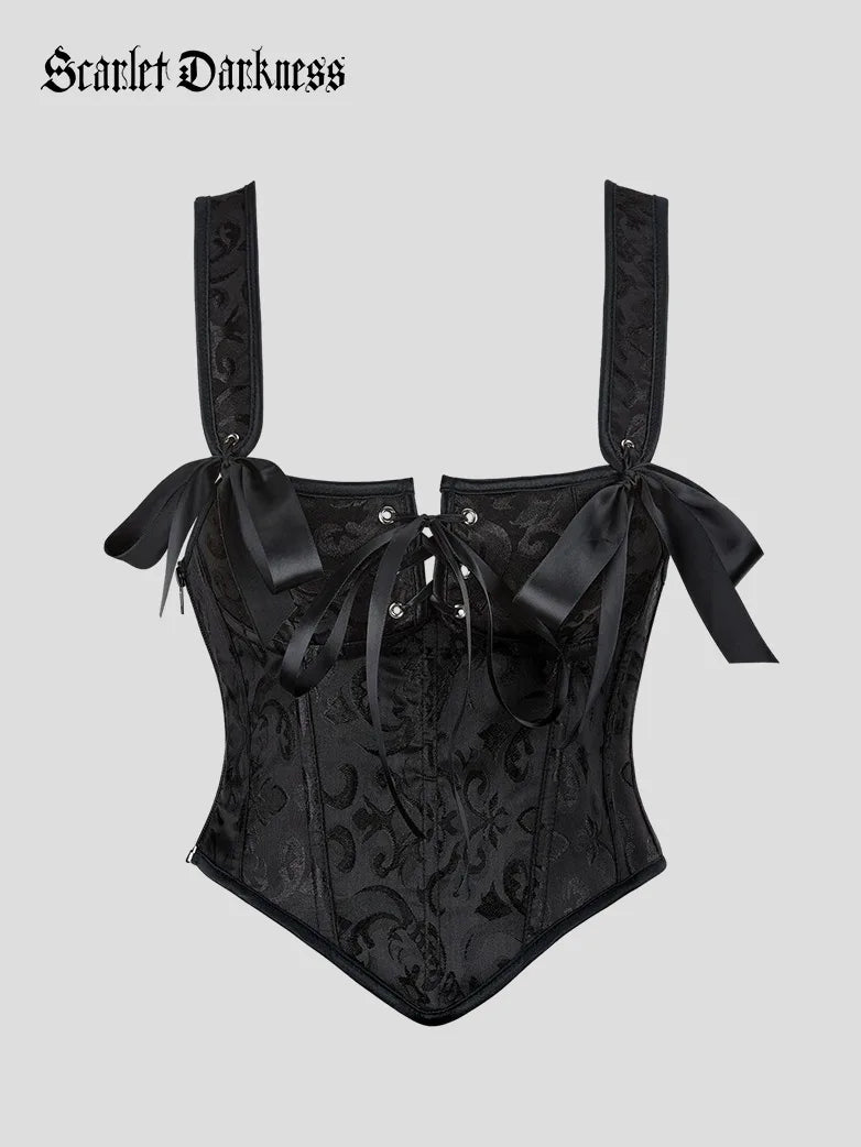 Scarlet Darkness One-piece Collar Adjustable Jacquard Corset with Zip