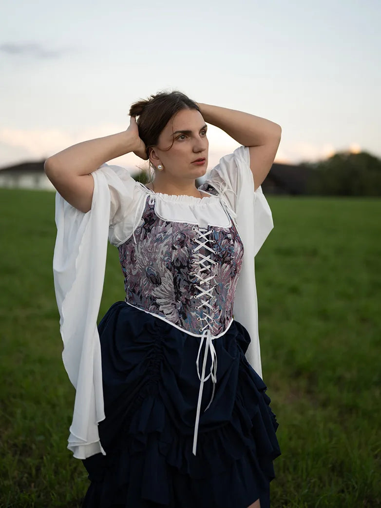 SCARLET DARKNESS Renaissance-jurk van chiffon, mouwloos, met ruches SCARLET DARKNESS Renaissance-jurk van chiffon, mouwloos, met ruches