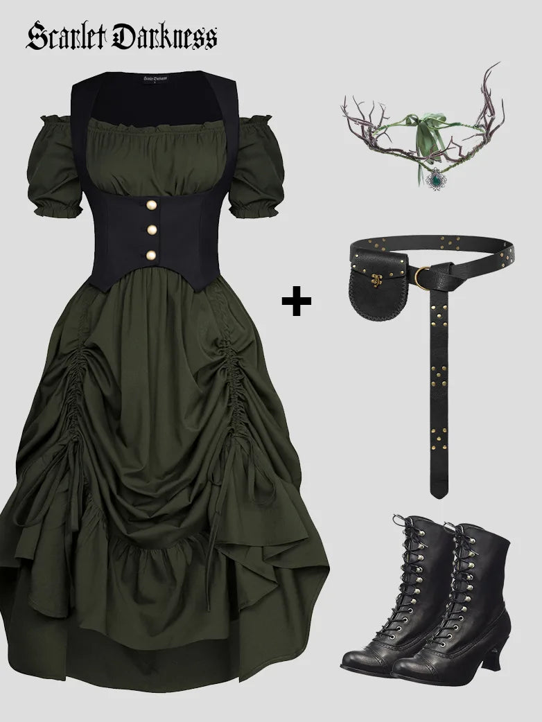 Robe Gothique Sorcière Sans Manches - Style Steampunk, Ourlet Asymétrique, Jacquard, Pour Halloween Ou Cosplay
