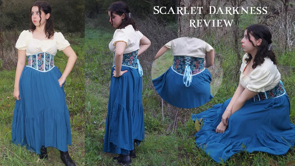 Corsetto Rinascimentale SCARLET DARKNESS - Stile Vintage Con Lacci In Raso