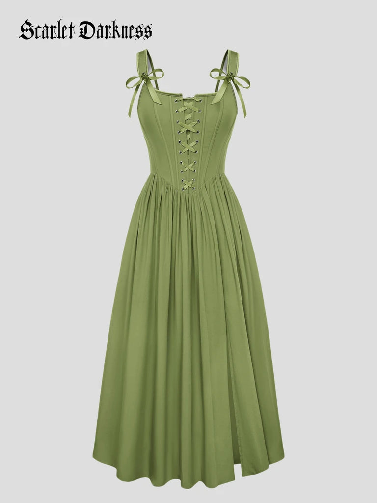 Fantasy Fairy Renaissance Corset Dress Spring Pocket Dress