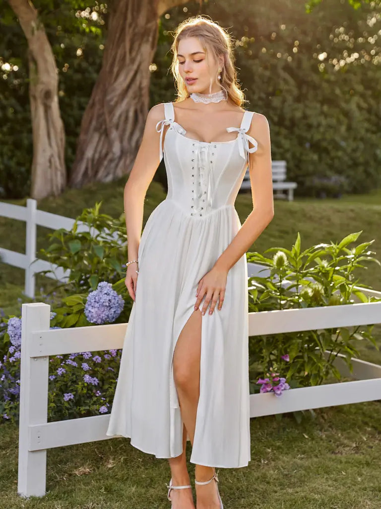 Scarlet Darkness Women's Renaissance Fairy Dress – A-Line Boho Off-Shoulder Corset Dress With Pockets Women's Renaissance Fairy Dress