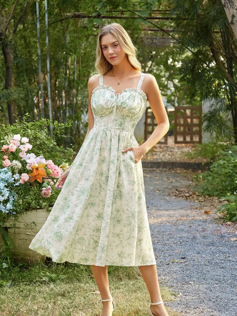 Scarlet Darkness Sweetheart Floral Summer Wedding Pockets Dress