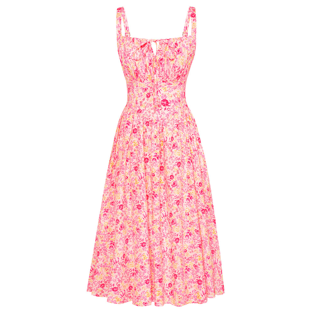 Scarlet Darkness Women Smocked Bodice Floral Dress with Pocket Red