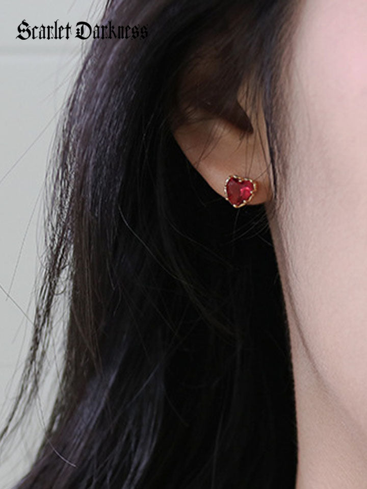 Ruby Heart shaped Earrings Garnet SCARLET DARKNESS