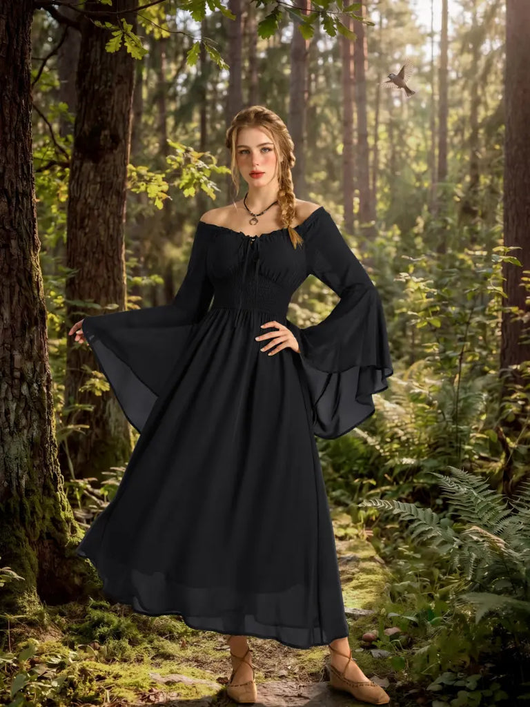 women's renaissance dress Scarlet Darkness Women's Renaissance Dress Off Shoulder Bell Sleeve Maxi Dress