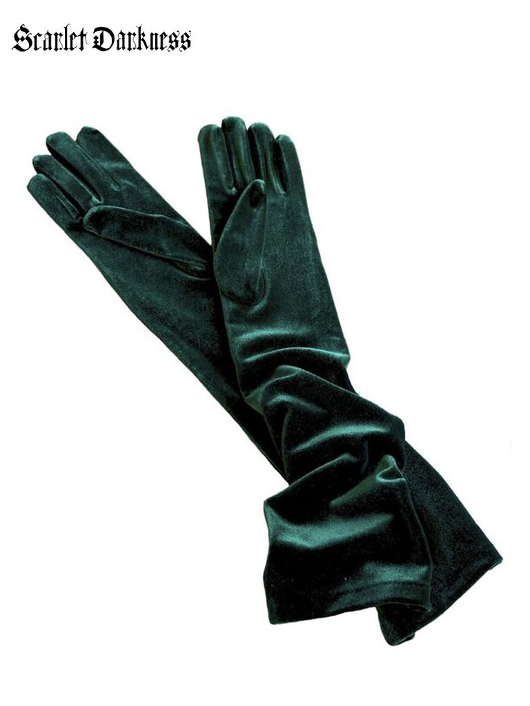 Women Solid Costume Green Velevt Gloves For Party SCARLET DARKNESS