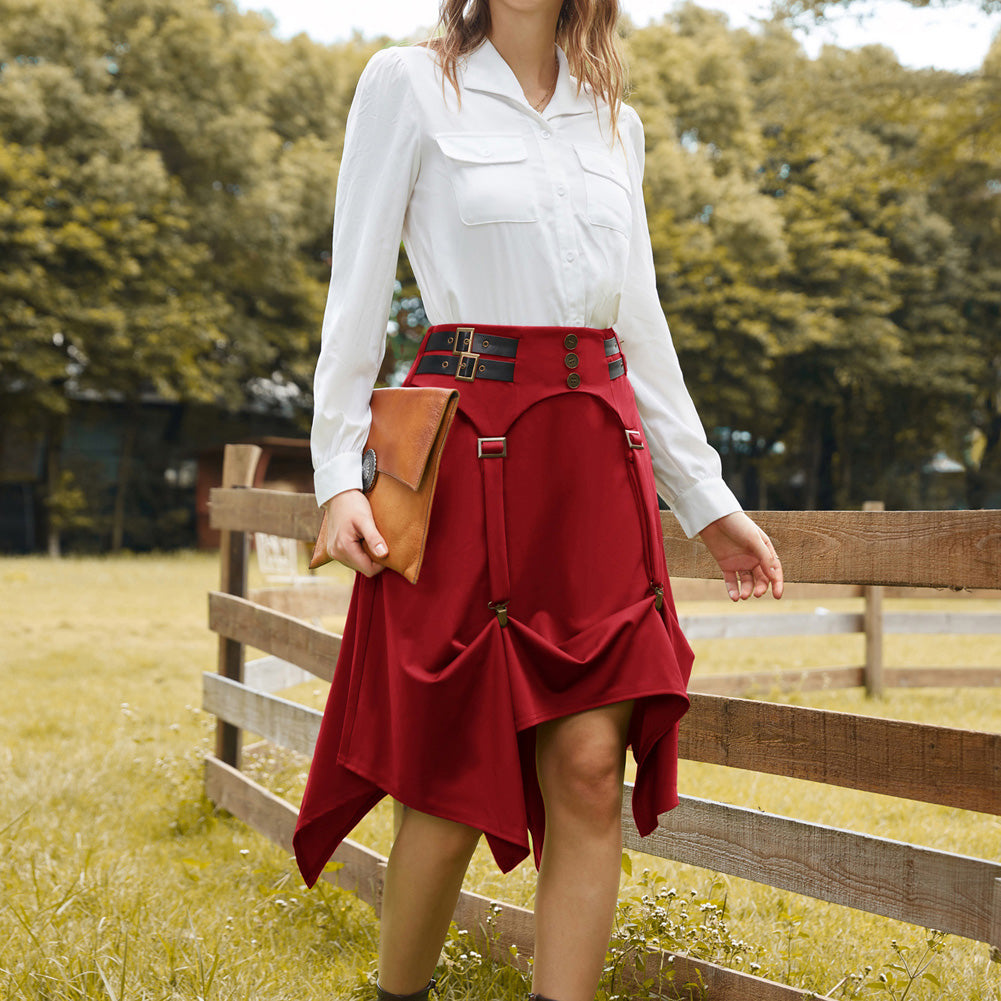 Irregular Hem High Waist Adjustable Skirt with Pocket Scarlet Darkness