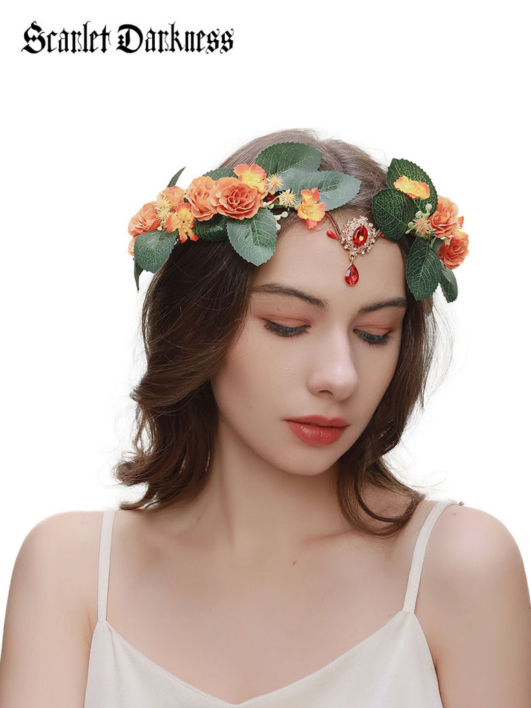 Leaves with Rhinestones Pendant Headband Flower Crown SCARLET DARKNESS