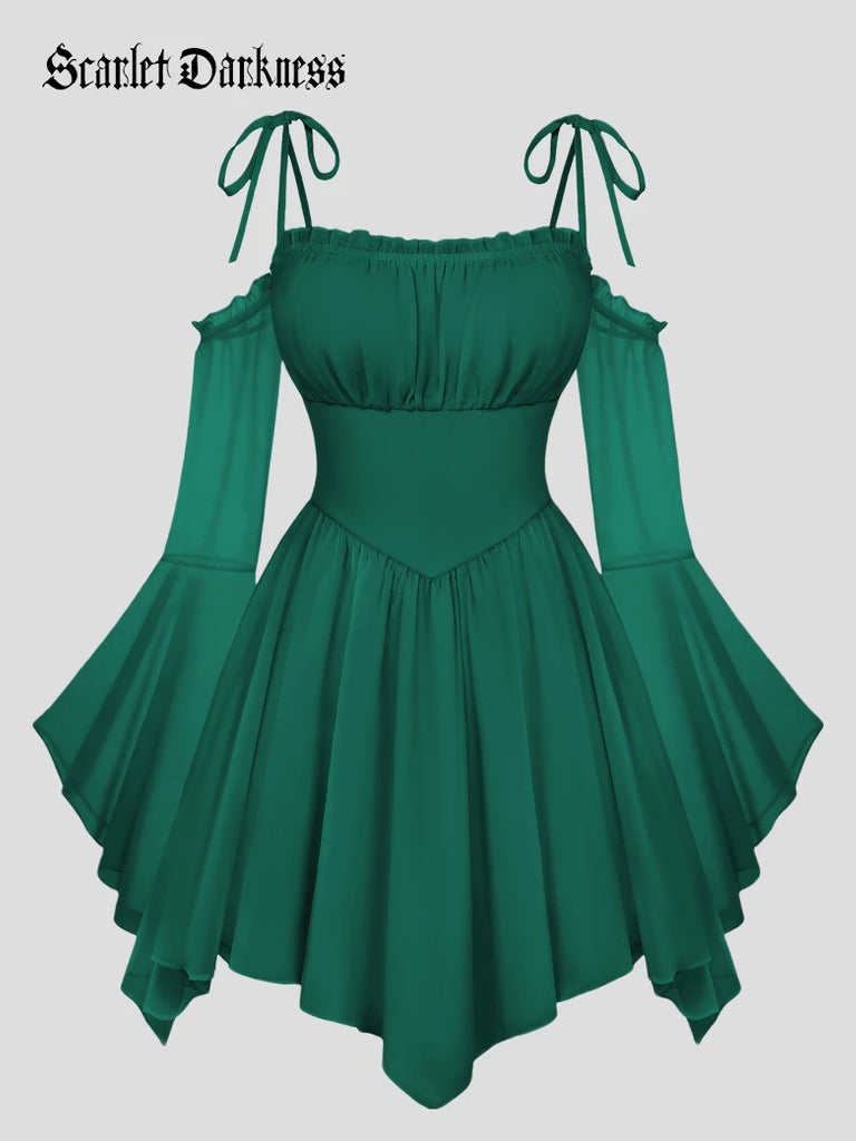Scarlet Darkness Fantasy Fairy Irregular Hem Chiffon Pockets Dress