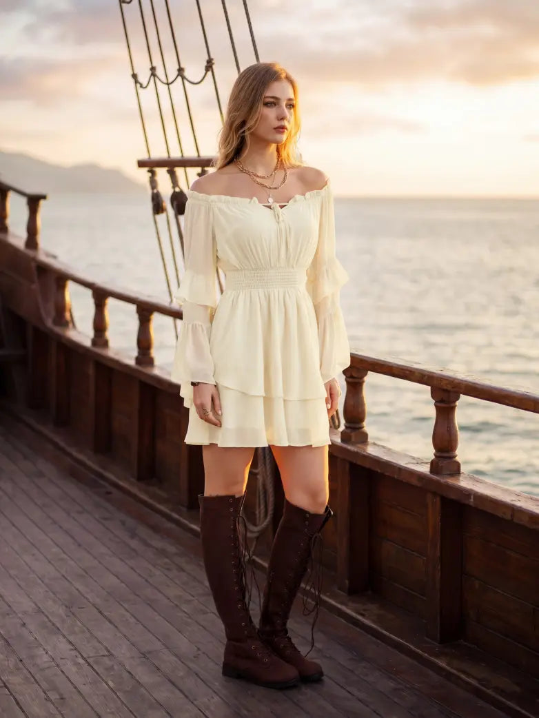 chiffon elastic waist dress B223012 Two-Piece 3/4 Sleeve Top with Poly Chiffon Dress and Elastic Waistband