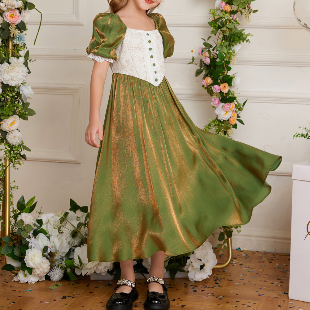 Kids Dress Cinderella Contrast Fabric A-Line Dress 7Y-14Y Scarlet Darkness