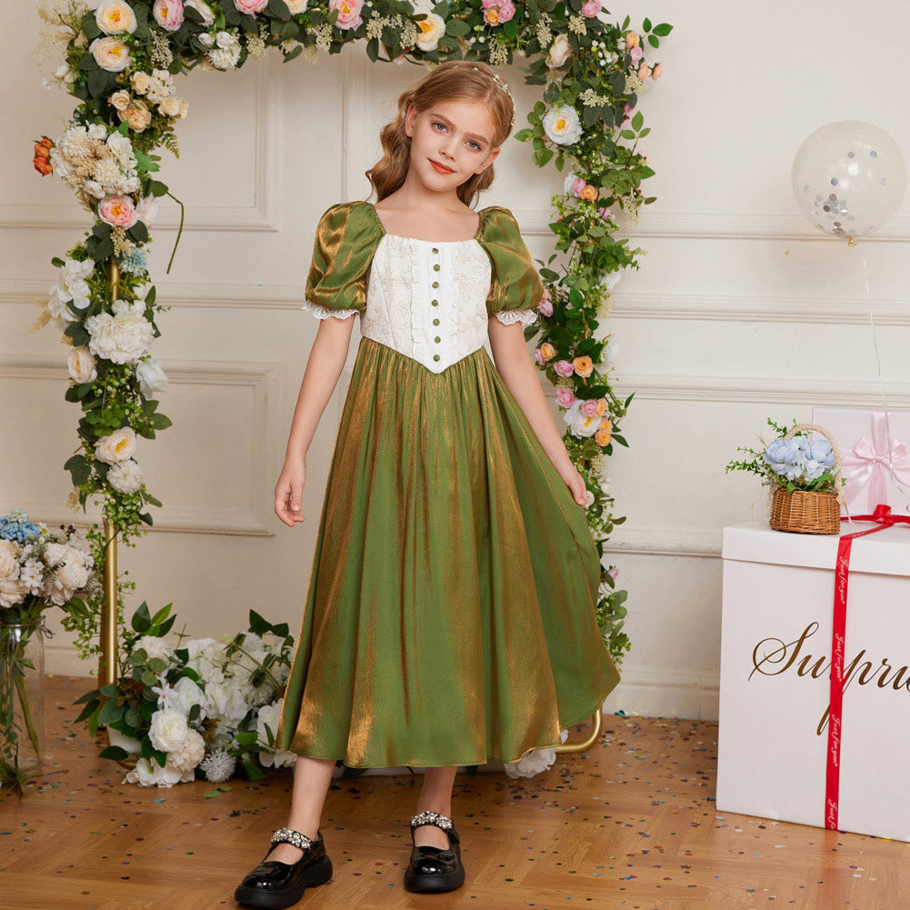 Kids Dress Cinderella Contrast Fabric A-Line Dress 7Y-14Y SCARLET DARKNESS
