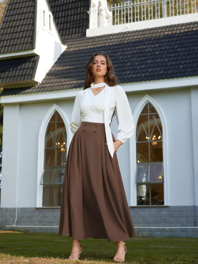 Scarlet Darkness Renaissance Vintage Swing Maxi Skirt with Pockets