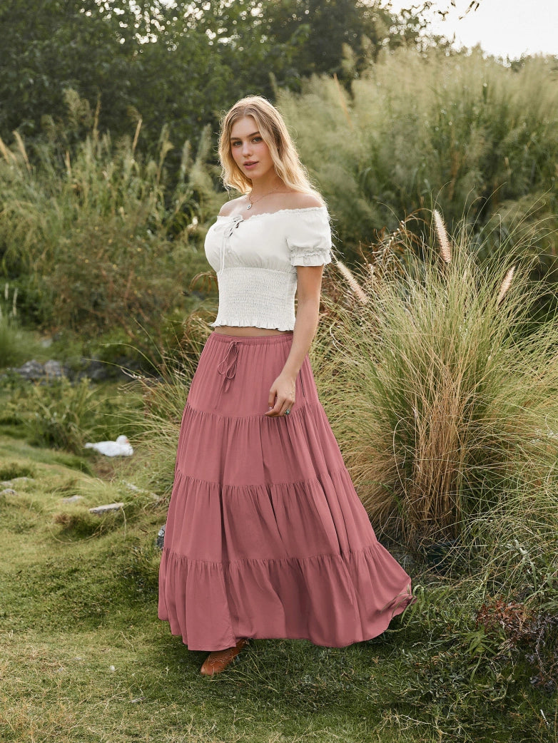 Scarlet Darkness Renaissance Drawstring Swing Maxi Skirt with Pockets