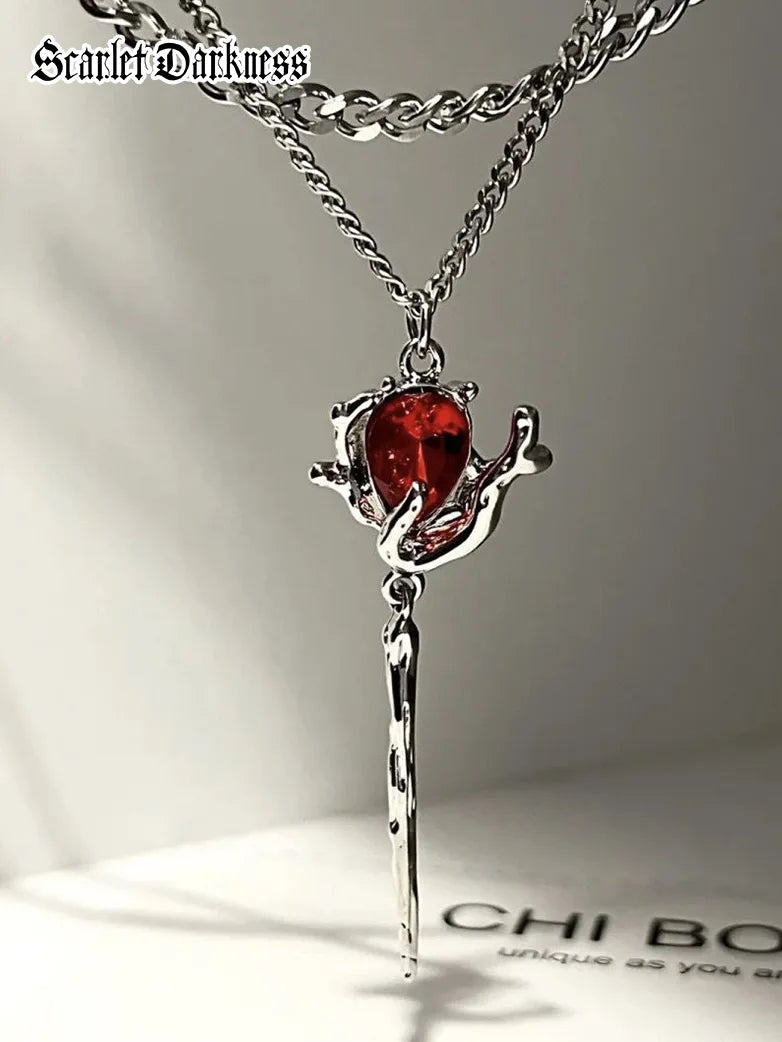 Scarlet Darkness Gothic Ruby Pendant Necklace Scarlet Darkness Gothic Ruby Pendant Necklace