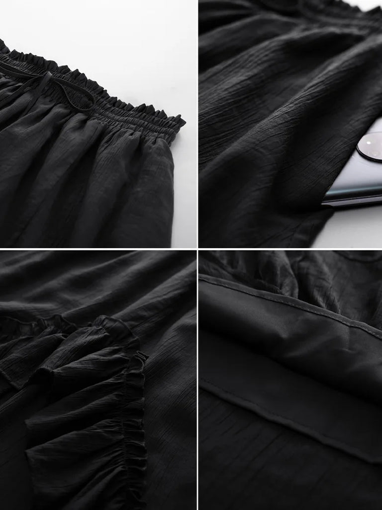 Ren Fair Drawstring Irregular Ruffled Hem Skirt with Pocket SCARLET DARKNESS