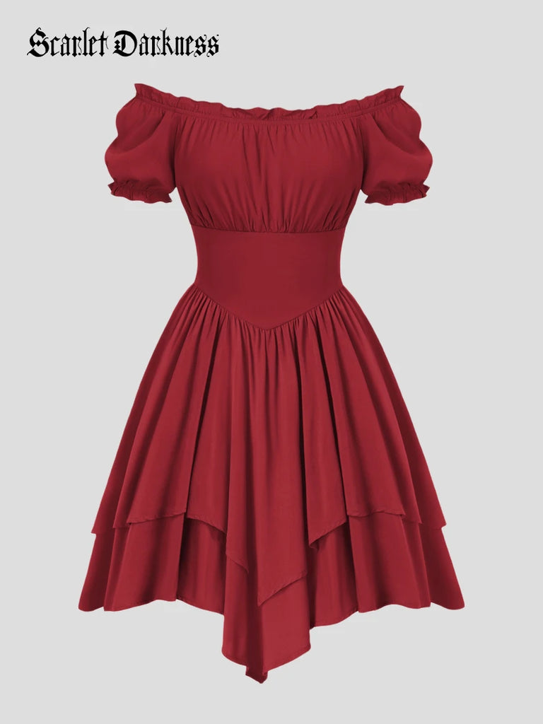 Scarlet Darkness Pirate Short Sleeve Off Shoulder Renaissance Dress