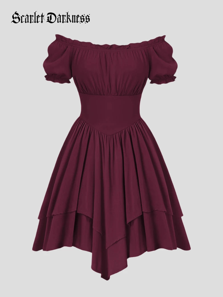 Scarlet Darkness Renaissance Pockets Chiffon Flowing Sleeve Maxi Dress Wine / L