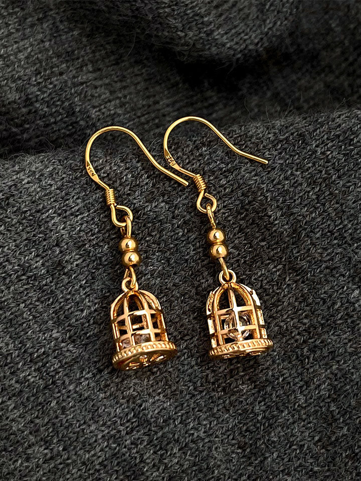 Scarlet Darkness Victorian Romantic Filigree Birdcage Earrings Drops