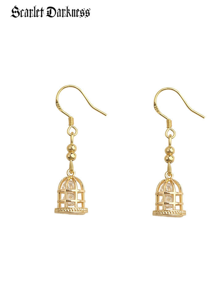 Scarlet Darkness Victorian Romantic Filigree Birdcage Earrings Drops 1