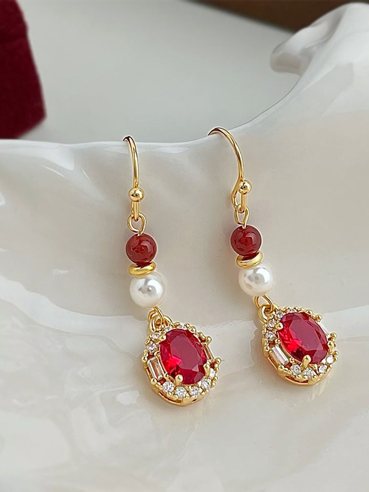 Scarlet Darkness Retro Glam Ruby Tassel Earrings for Elegant Evening