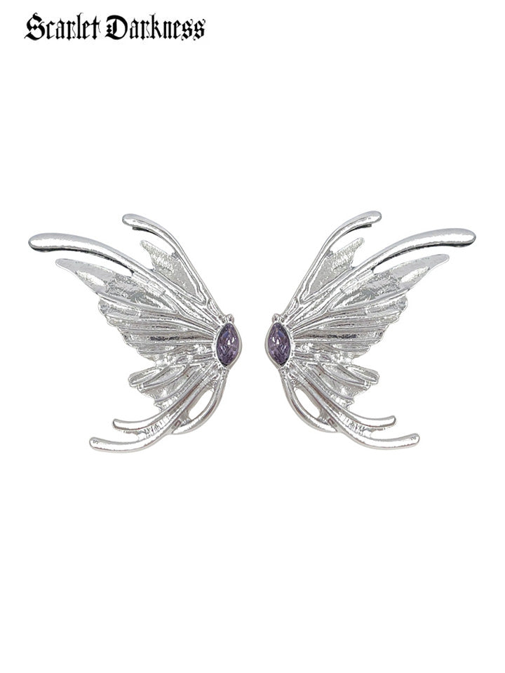 Scarlet Darkness Dark Romantic Gothic Metal Butterfly Earrings 1