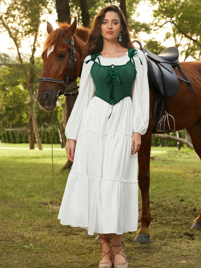 Scarlet Darkness Renaissance Costume Set Maxi Dress+Bones Corset