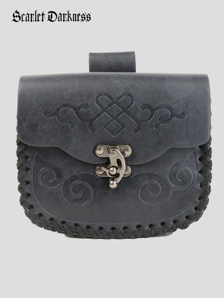 Scarlet Darkness Medieval Viking Knight Faux Leather Waist Bag Belt Set