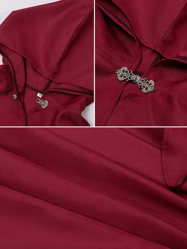 Scarlet Darkness 2025 Renaissance Wizard Short Hooded Cloak