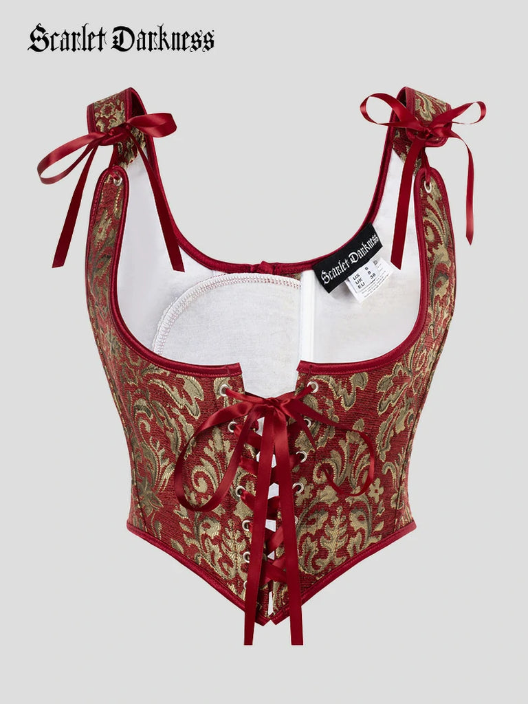 Scarlet Darkness Renaissance Jacquard Under bust Corset for Fairy Cosplay Red