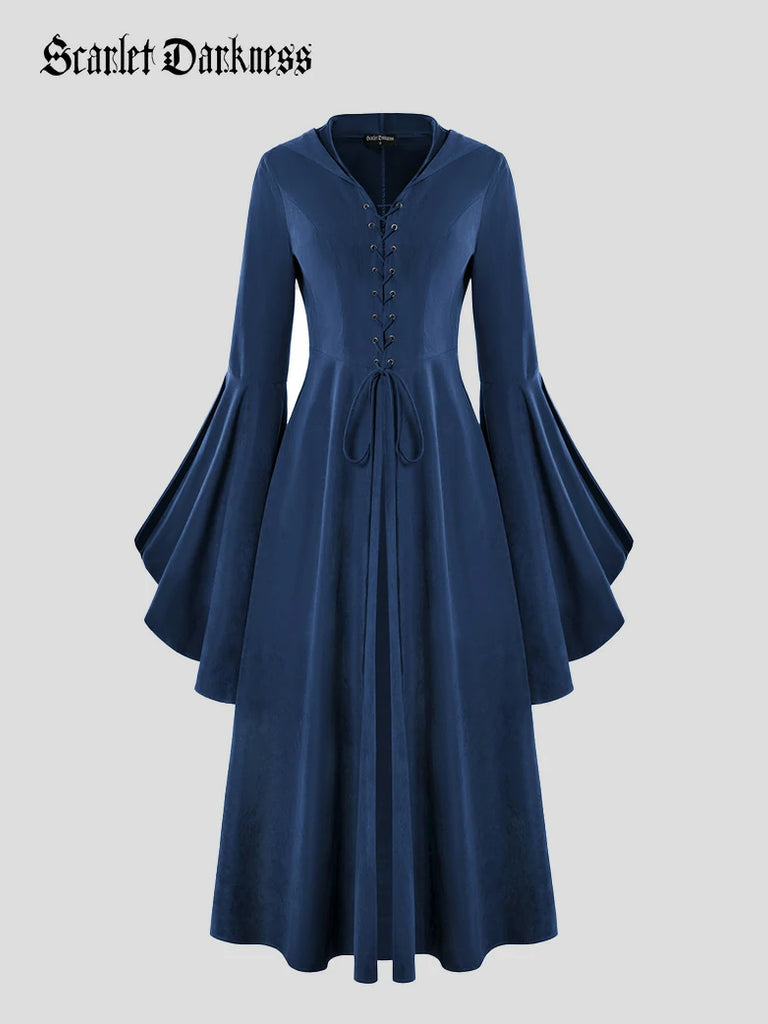 Scarlet Darkness Renfaire Celtic Cloak Bell Slit Sleeve Hooded Dress