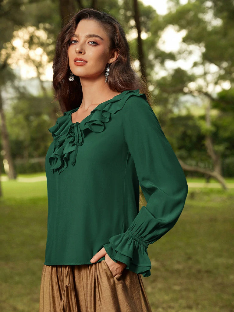 Scarlet Darkness Renaissance Ruffle Decorated Tops Pirate Shirts