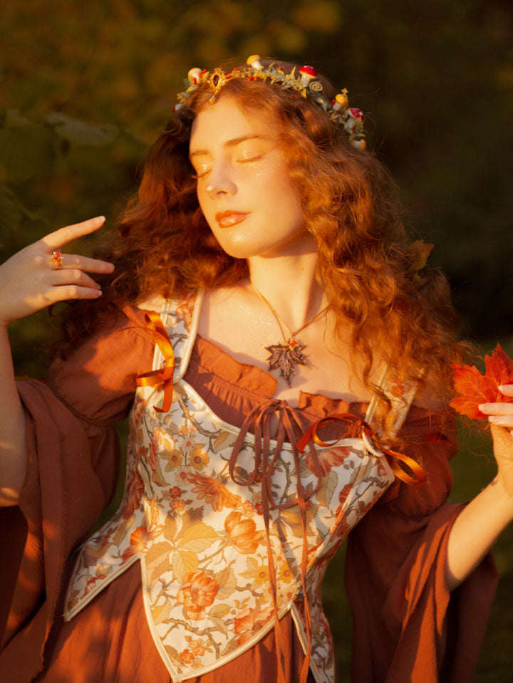Scarlet Darkness Cottage Fairy Wreath Mushroom Headpiece with Pendant