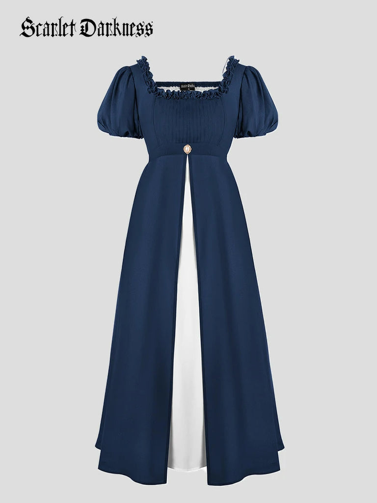 Scarlet Darkness Bridgeton Vintage Victoria Party Dress with Pockets Blue