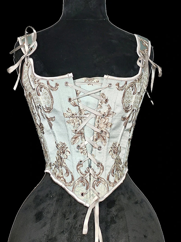 Scarlet Darkness Royal Blue Victorian Jacquard Corset with Lace up Green