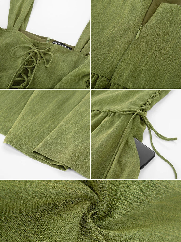 Lace up Adjustable Strap Flared Dress with Pocket SCARLET DARKNESS