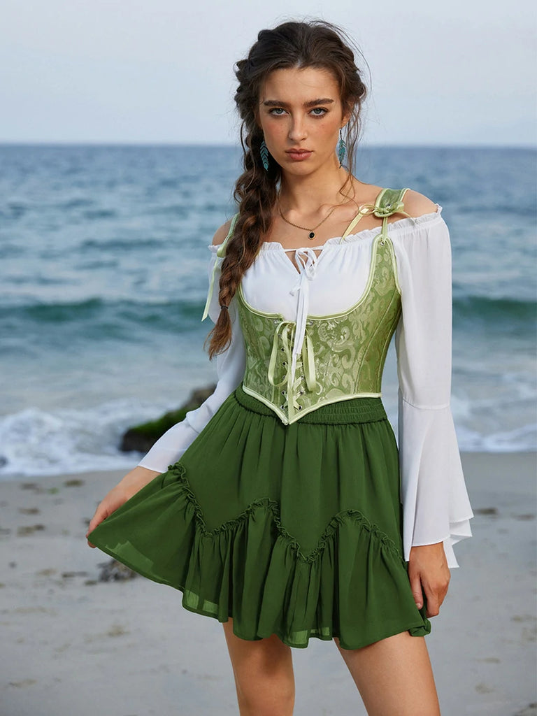 Scarlet Darkness 2025 Pirate Boho Tiered Chiffon Swing Mini Skirt