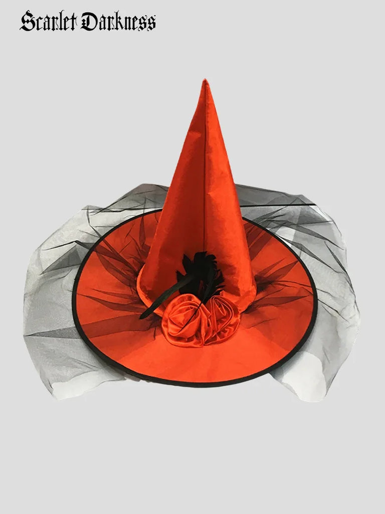 Gothic Halloween Rose Mesh Witch Hat SCARLET DARKNESS