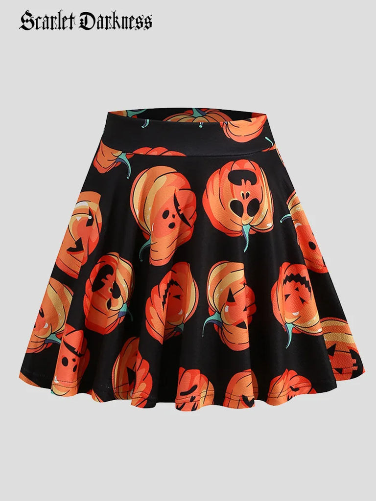 Gothic Halloween Pumpkin Print Skirt Party Costume Skirt SCARLET DARKNESS