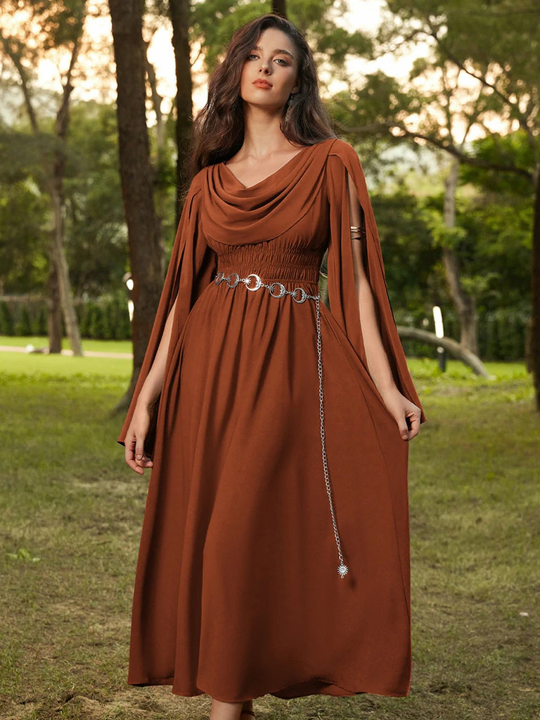 Scarlet Darkness Renaissance Fairy Slit Sleeve Draped Neck Pockets Dress