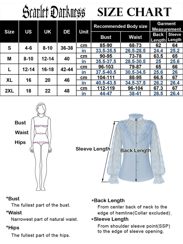 Scarlet Darkness Victorian Lace Patchwork Stand Collar Shirt Tops