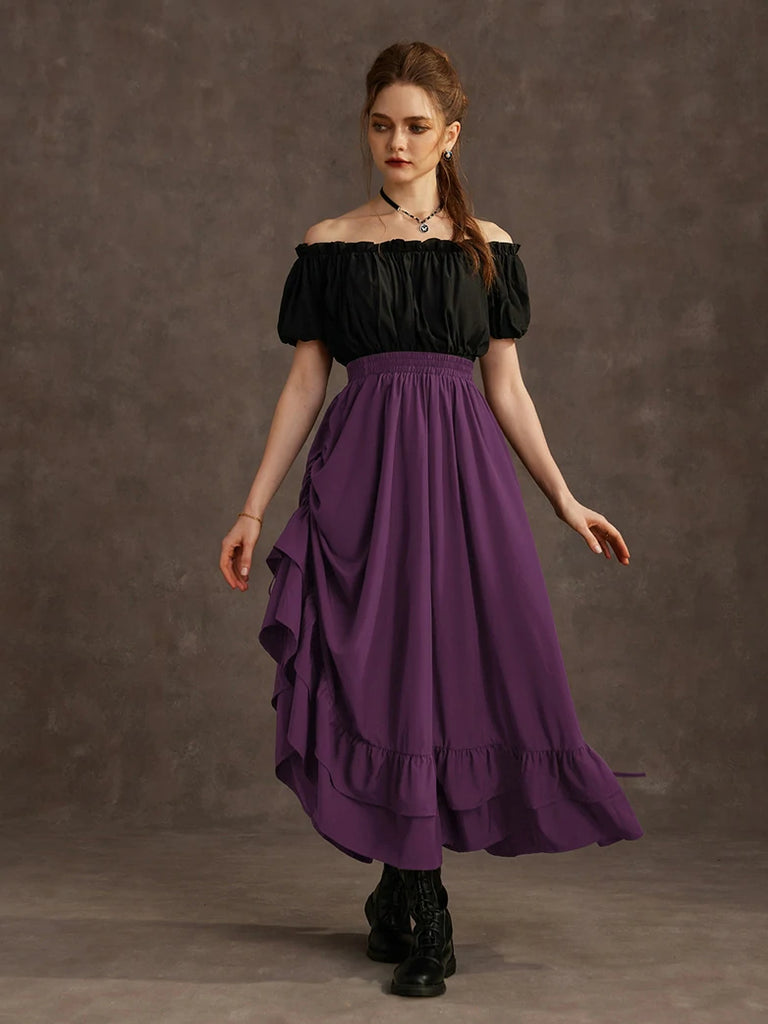 Scarlet Darkness Women Punk Ruffled High-Low Drawstring Skirt