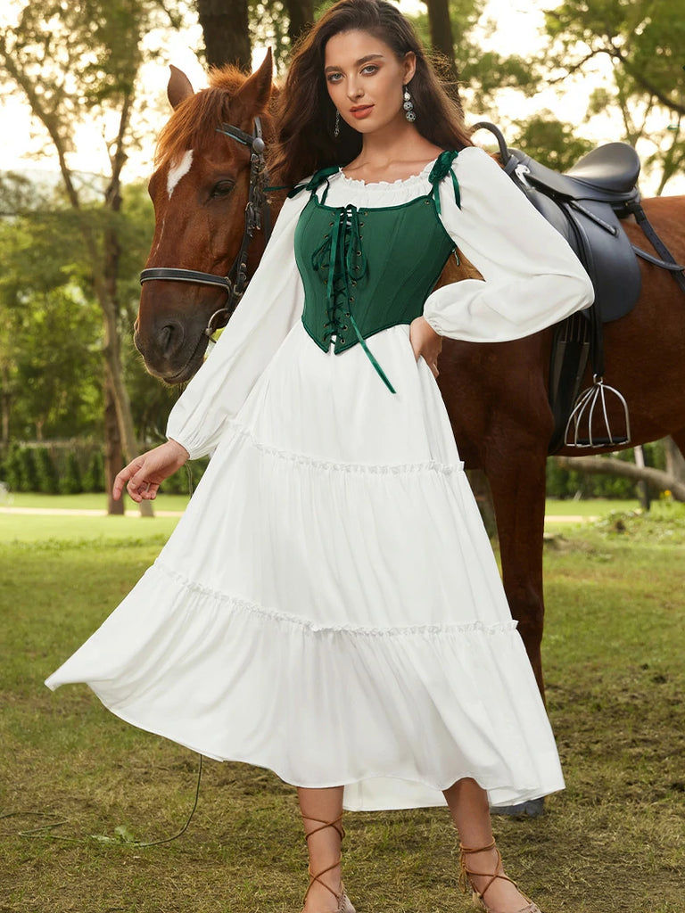 Scarlet Darkness Renaissance Costume Set Maxi Dress+Bones Corset