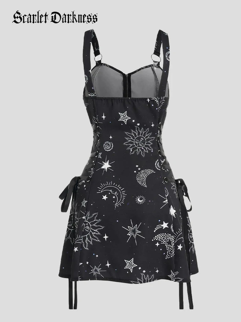 Scarlet Darkness Women's Gothic Print Suspender A-Line Dress