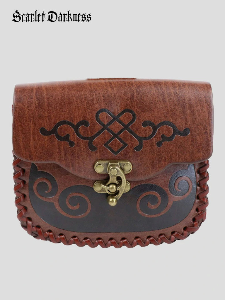 Scarlet Darkness Medieval Viking Knight Faux Leather Waist Bag Belt Set